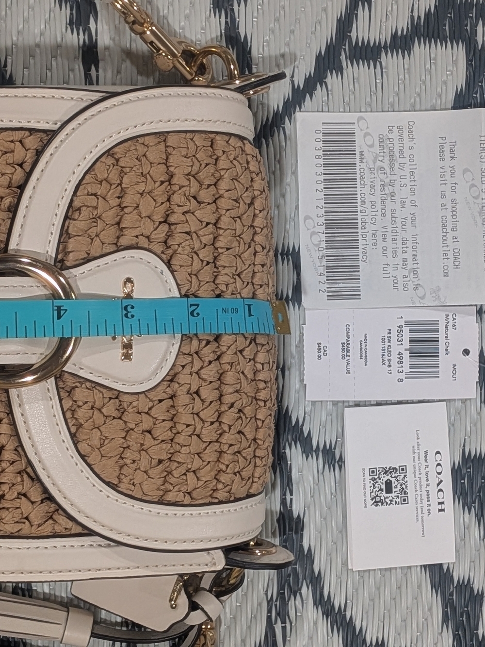 Coach CA547 Kleo Shoulder Bag 17 Natural Straw & White Leather Crossbody - GUC - Picture 11 of 15